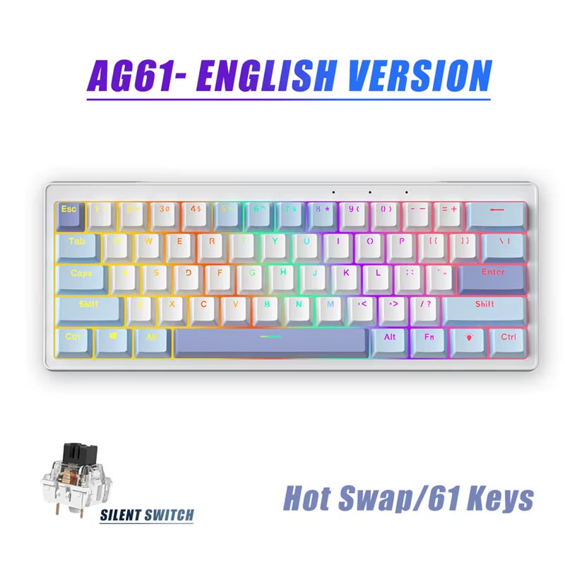 AG61 61-Key Mini RGB Mechanical Gaming Keyboard - Hot Swap Gasket Design for Russian/Spanish/Brazilian Layouts