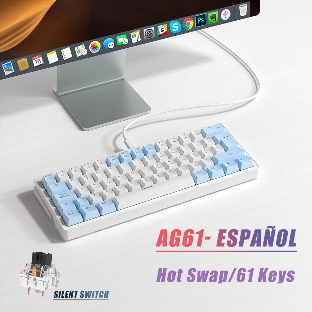 AG61 61-Key Mini RGB Mechanical Gaming Keyboard - Hot Swap Gasket Design for Russian/Spanish/Brazilian Layouts