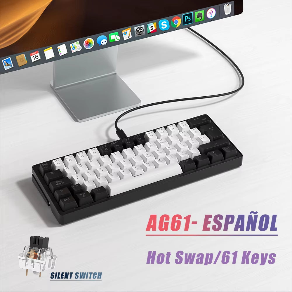 AG61 61-Key Mini RGB Mechanical Gaming Keyboard - Hot Swap Gasket Design for Russian/Spanish/Brazilian Layouts