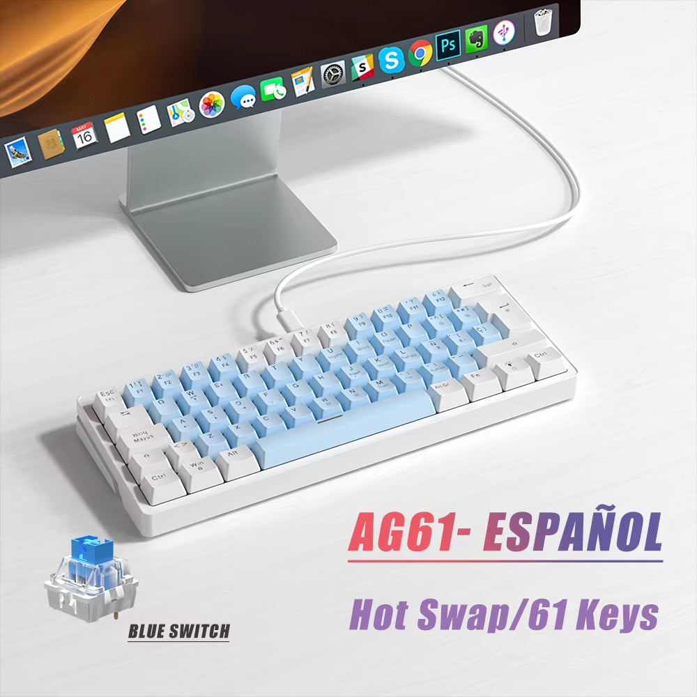 AG61 61-Key Mini RGB Mechanical Gaming Keyboard - Hot Swap Gasket Design for Russian/Spanish/Brazilian Layouts