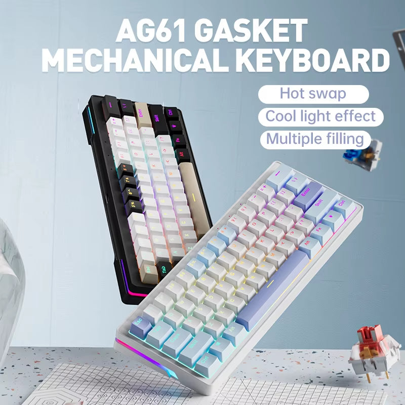 AG61 61-Key Mini RGB Mechanical Gaming Keyboard - Hot Swap Gasket Design for Russian/Spanish/Brazilian Layouts