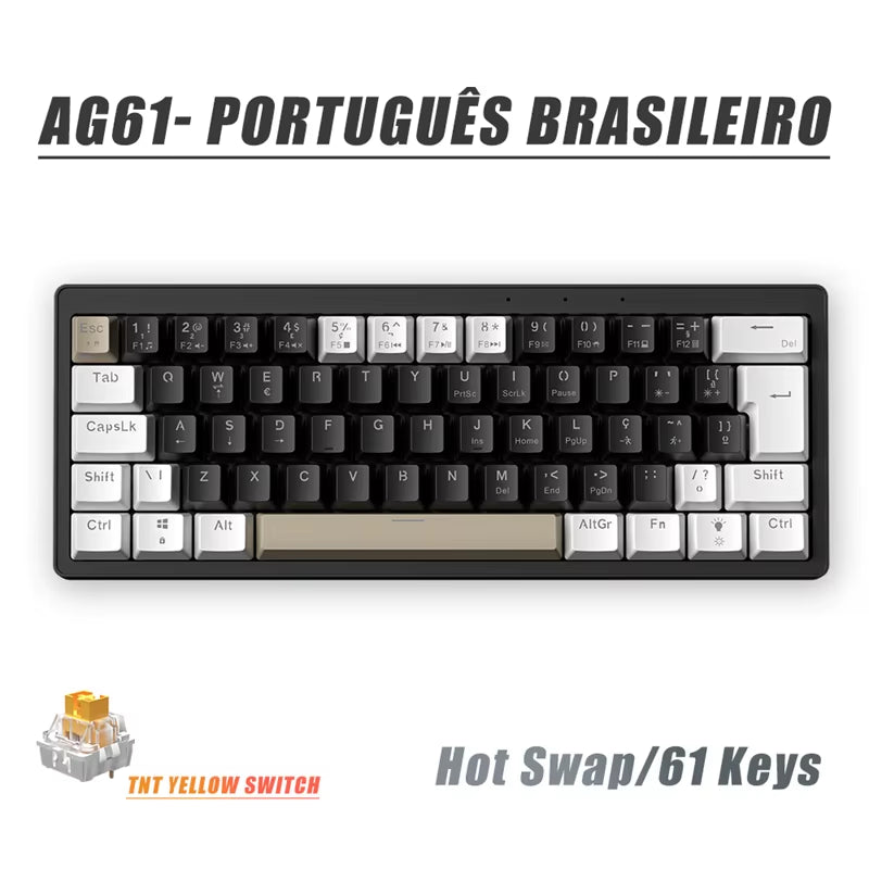 AG61 61-Key Mini RGB Mechanical Gaming Keyboard - Hot Swap Gasket Design for Russian/Spanish/Brazilian Layouts