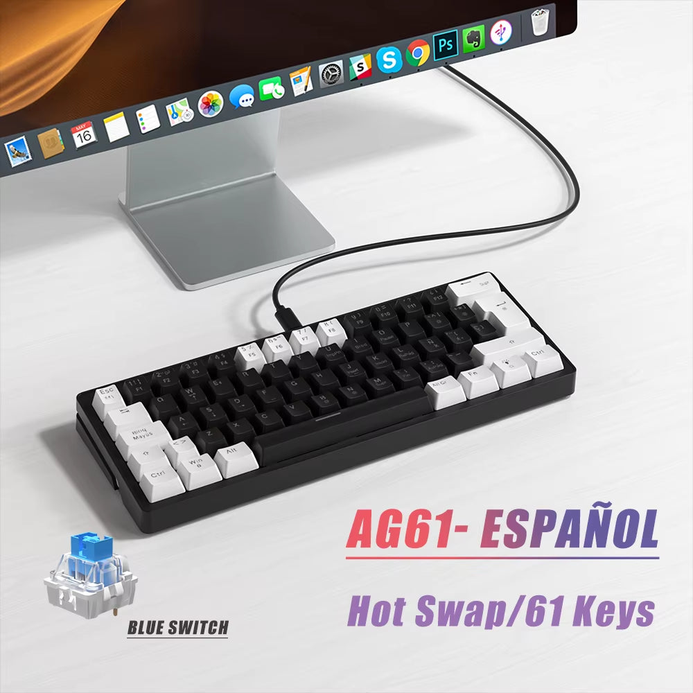 AG61 61-Key Mini RGB Mechanical Gaming Keyboard - Hot Swap Gasket Design for Russian/Spanish/Brazilian Layouts