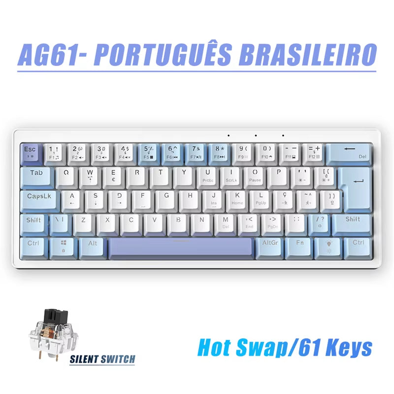 AG61 61-Key Mini RGB Mechanical Gaming Keyboard - Hot Swap Gasket Design for Russian/Spanish/Brazilian Layouts