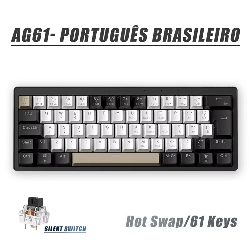 AG61 61-Key Mini RGB Mechanical Gaming Keyboard - Hot Swap Gasket Design for Russian/Spanish/Brazilian Layouts